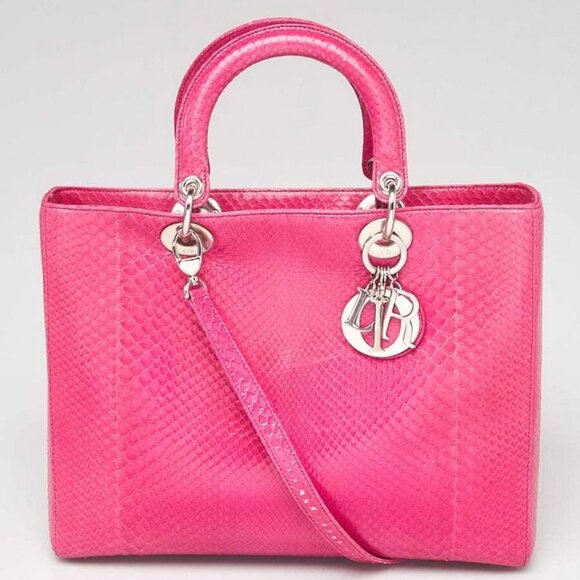 Christian Dior Pink Python Large Lady Dior Bag - Picture 1 of 11